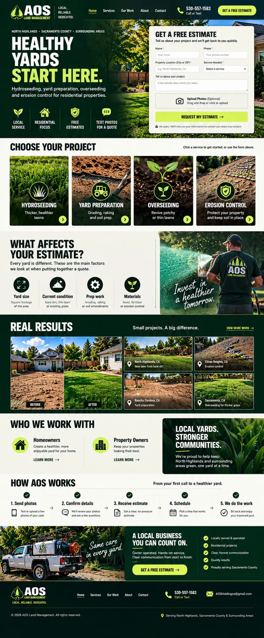The Estimate Machine: the concept mockup for AOS Land Management