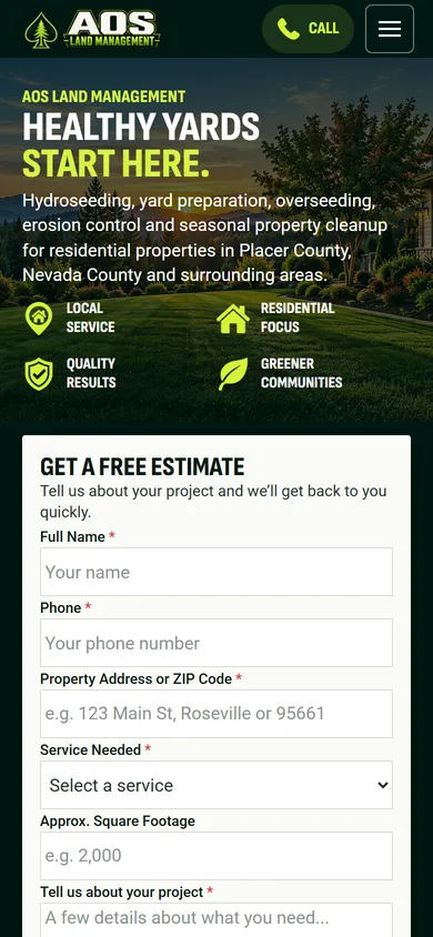 The live aoslandmanagement.com homepage on a phone