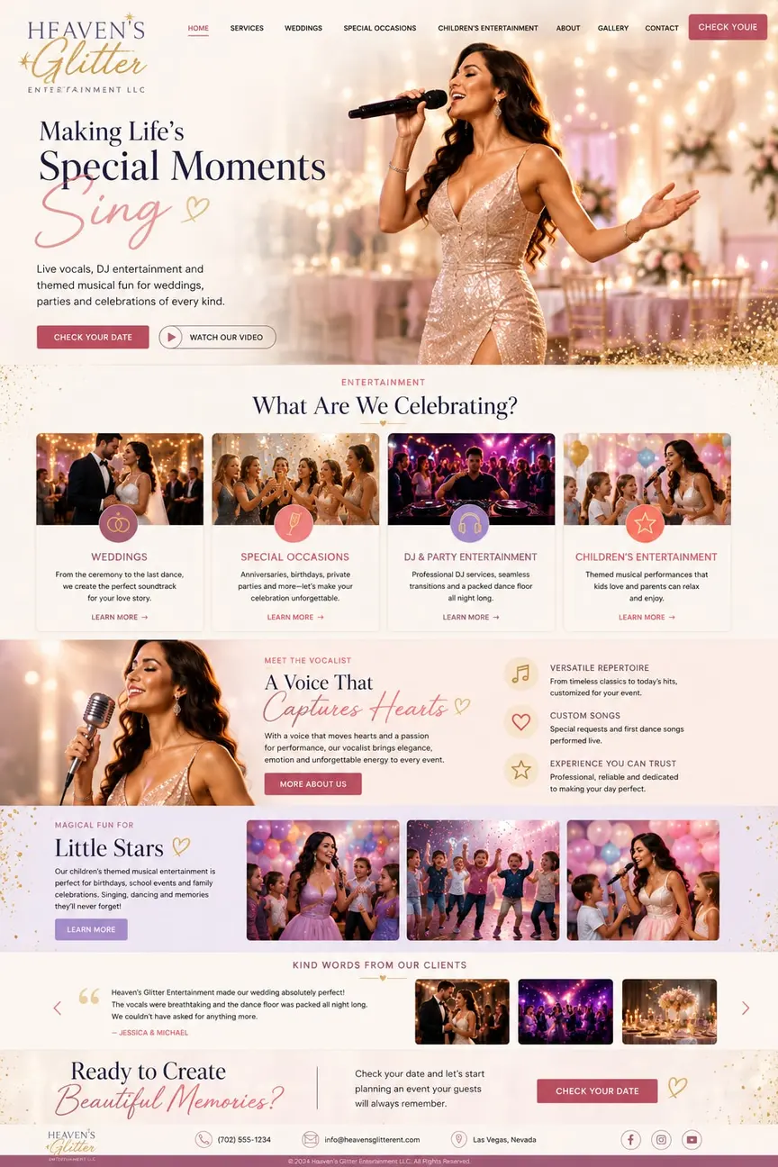 Champagne Confetti: the concept mockup for Heaven's Glitter Entertainment