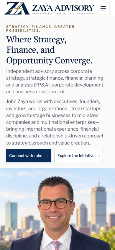 The live zayaadvisors.com homepage on a phone
