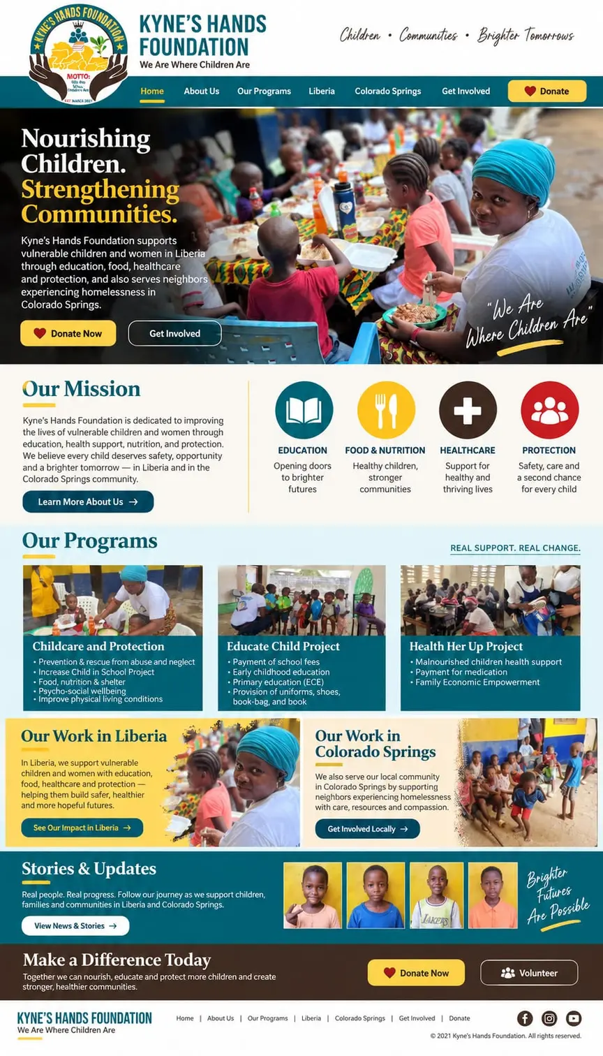 Nourishing Children. Strengthening Communities.: the concept mockup for Kyne Hands Foundation
