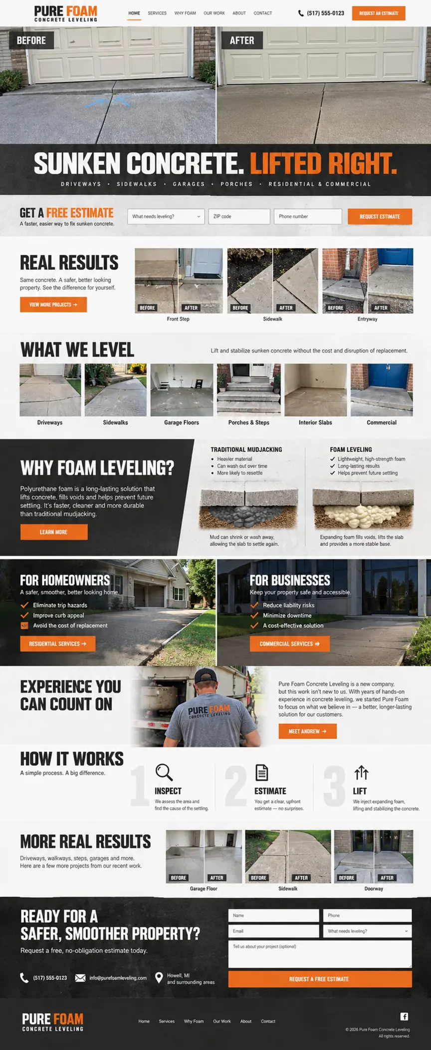 Proof First: the concept mockup for Pure Foam Concrete Leveling