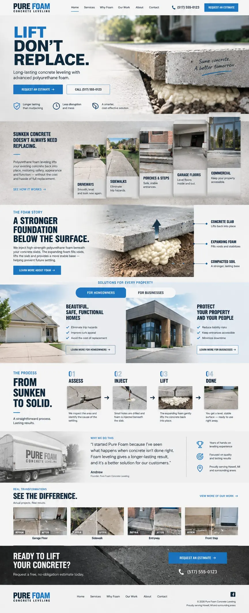 The Lift: the concept mockup for Pure Foam Concrete Leveling