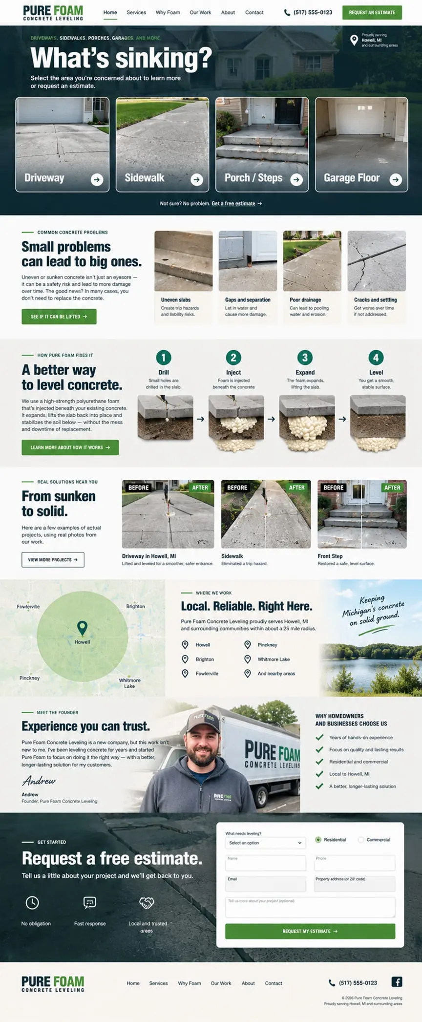 Fix the Problem: the concept mockup for Pure Foam Concrete Leveling