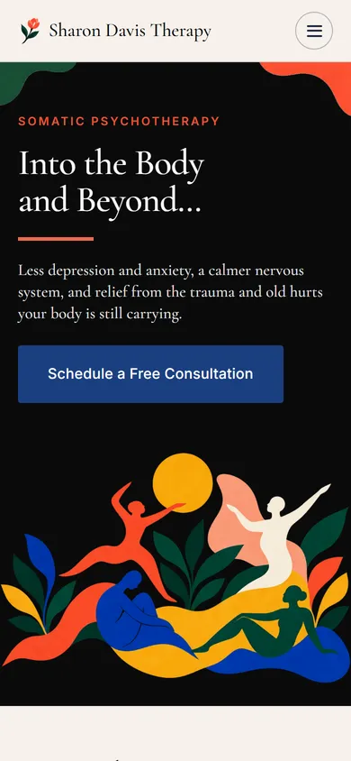 The live sharondavistherapy.com homepage on a phone
