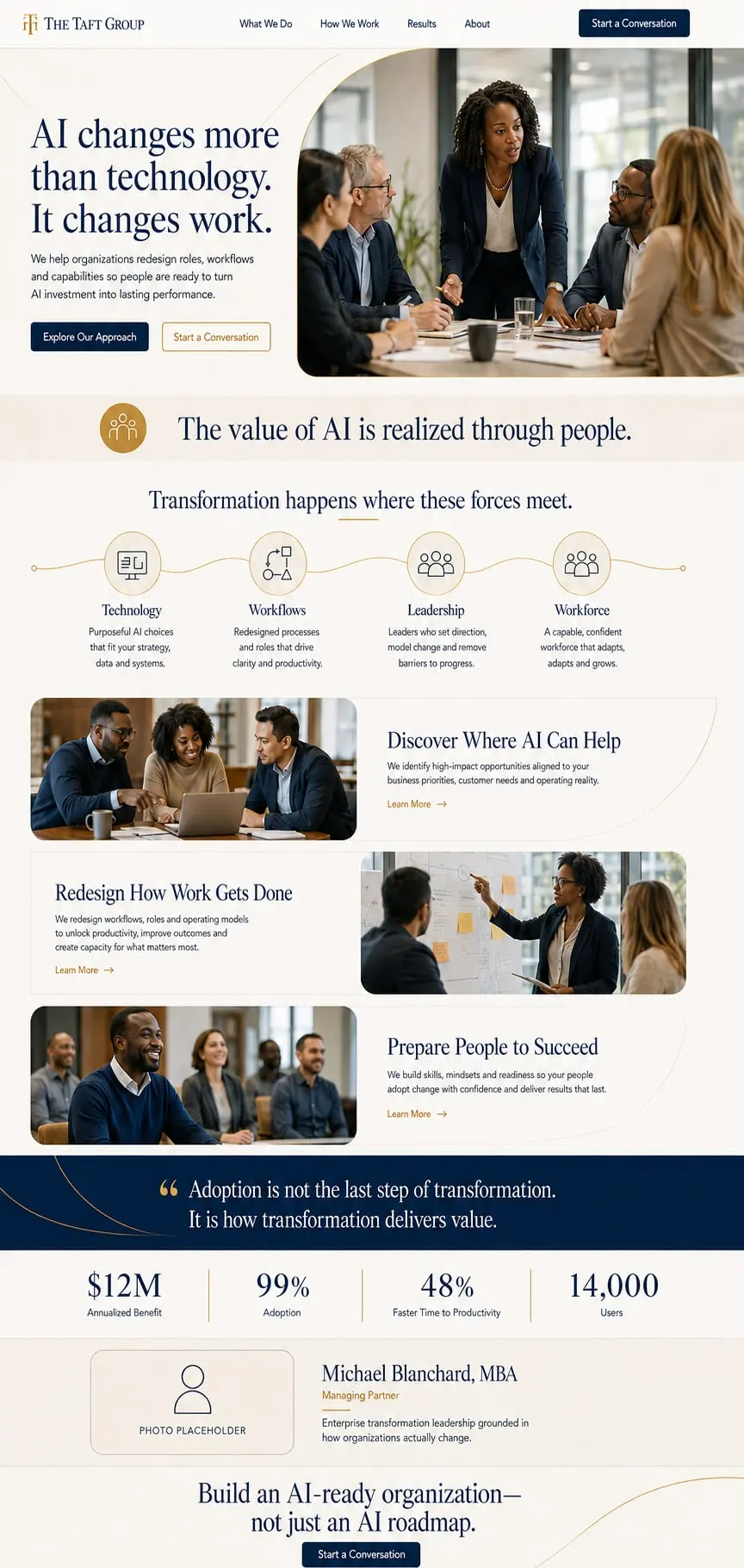 The Human Side of AI: the concept mockup for The Taft Group