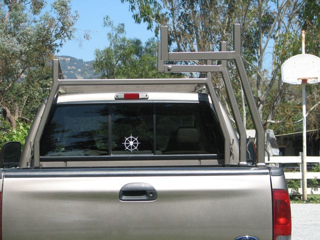 Rear view of a custom steel truck rack
