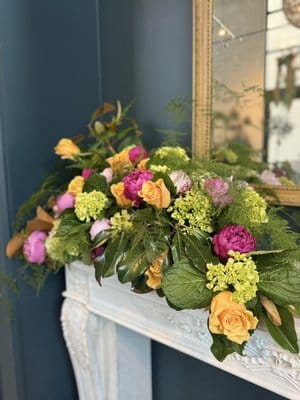 Fresh florals on a mantle