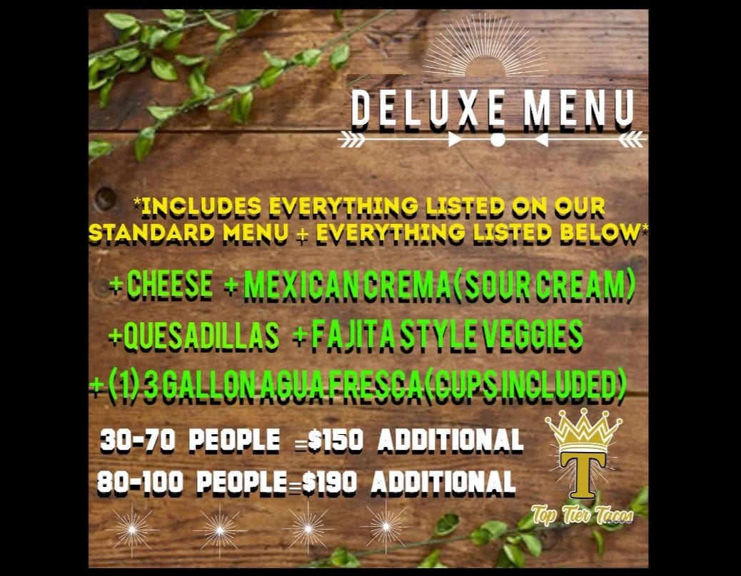 Deluxe menu board listing all upgrade items
