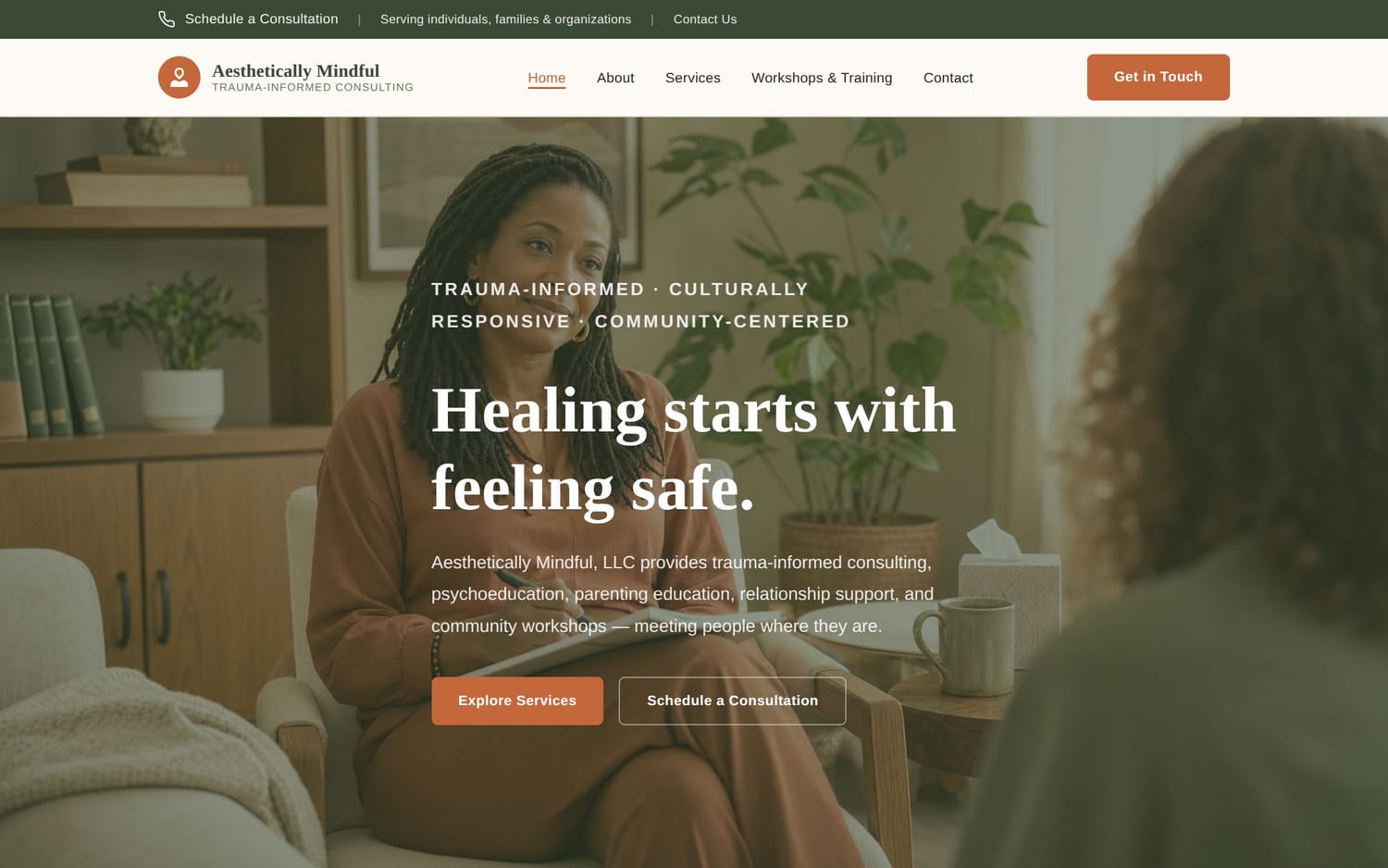 Homepage of Aesthetically Mindful, a health / wellness website in California built by LocalForge