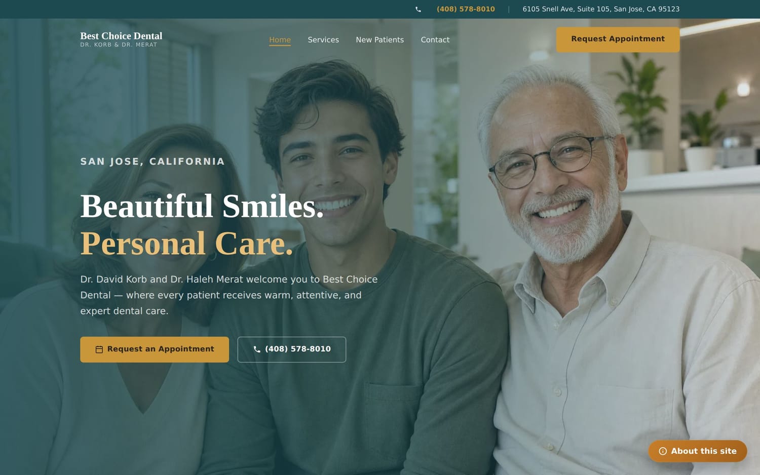 Homepage of Best Choice Dental, a health / wellness website in San Jose, CA built by LocalForge