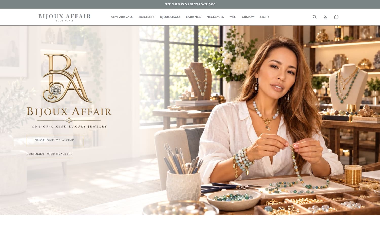 Homepage of Bijoux Affair, a retail shop website in Scottsdale, AZ built by LocalForge