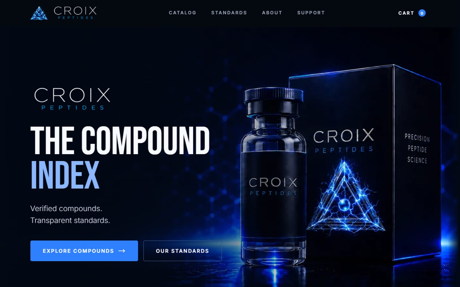 Homepage of Croix Peptides, a retail shop website built by LocalForge