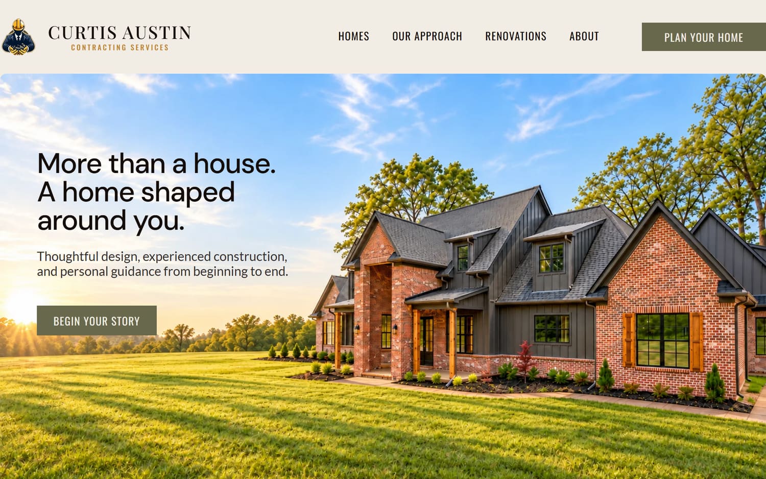 The live homesbycurtis.com homepage on a laptop