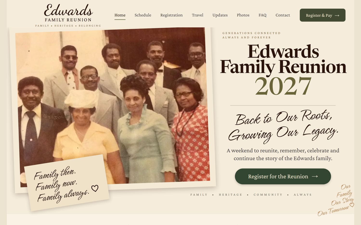 Homepage of Edwards Family Reunion 2027, a community & experiences website in Tallahassee, FL built by LocalForge