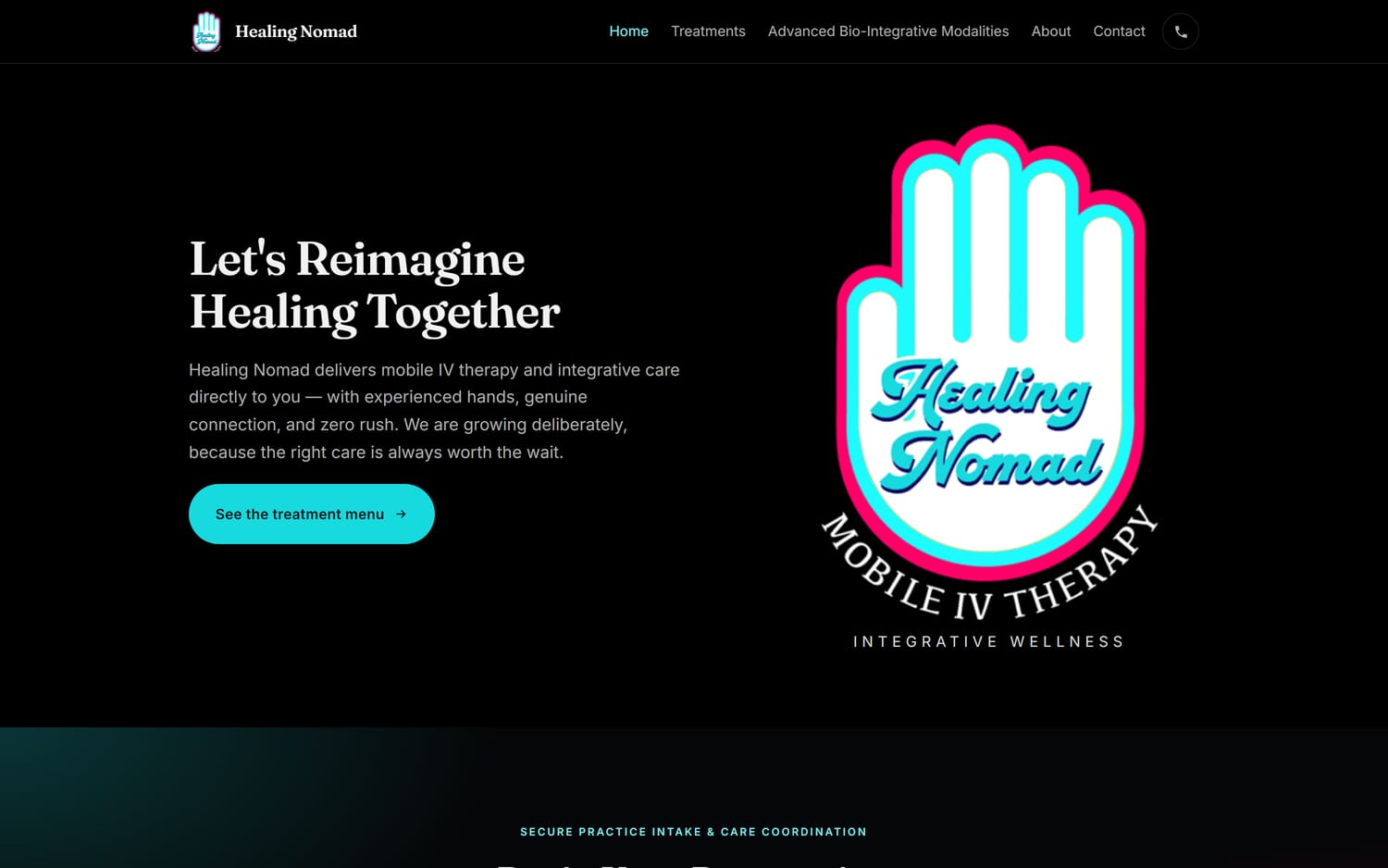 The live healingnomad.com homepage on a laptop