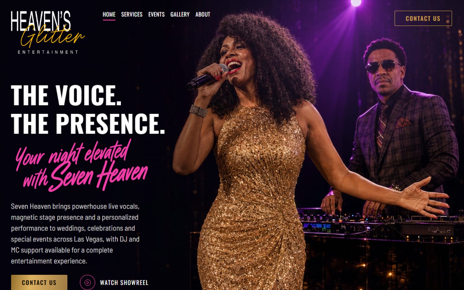 Homepage of Heaven's Glitter Entertainment, a community & experiences website in Las Vegas, NV built by LocalForge