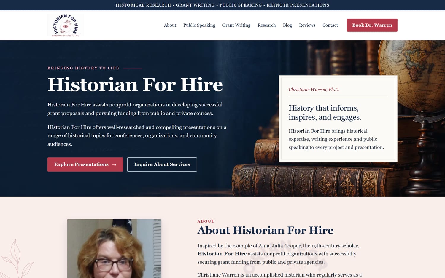 The live hist4hire.com homepage on a laptop