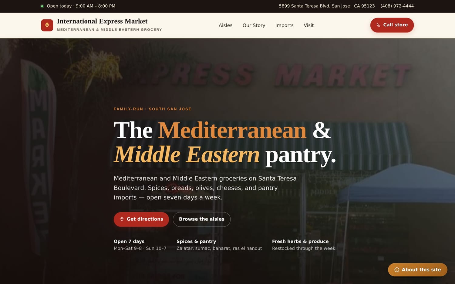 Homepage of International Express Market, a restaurant / food website in San Jose, CA built by LocalForge