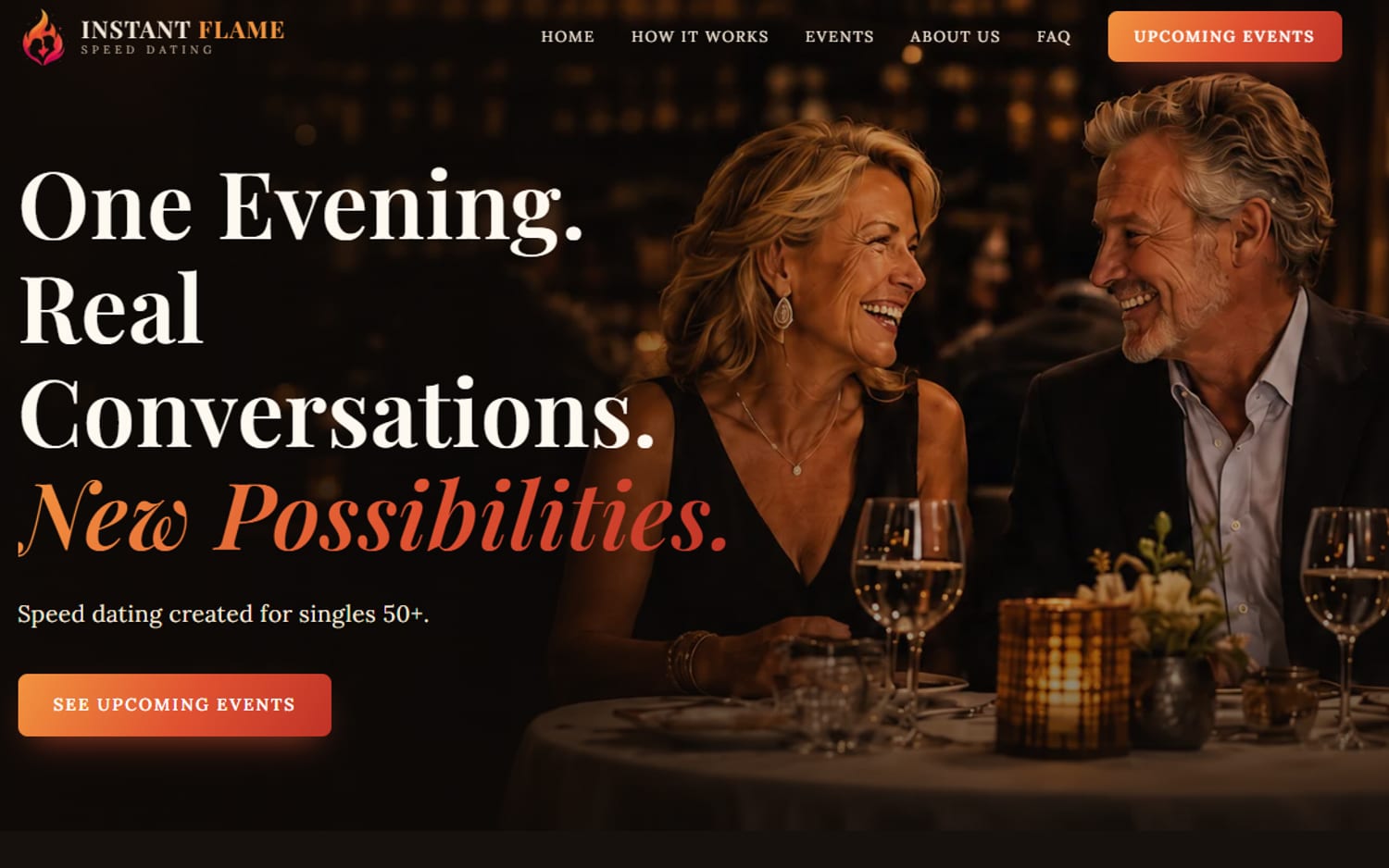 Homepage of Instant Flame Speed Dating, a community & experiences website built by LocalForge