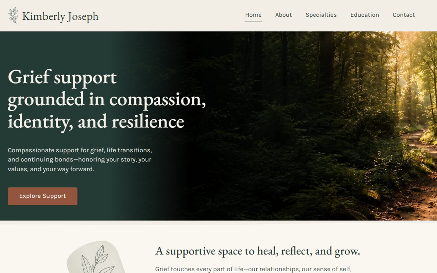 Homepage of Kimberly Joseph Counseling, a health / wellness website built by LocalForge