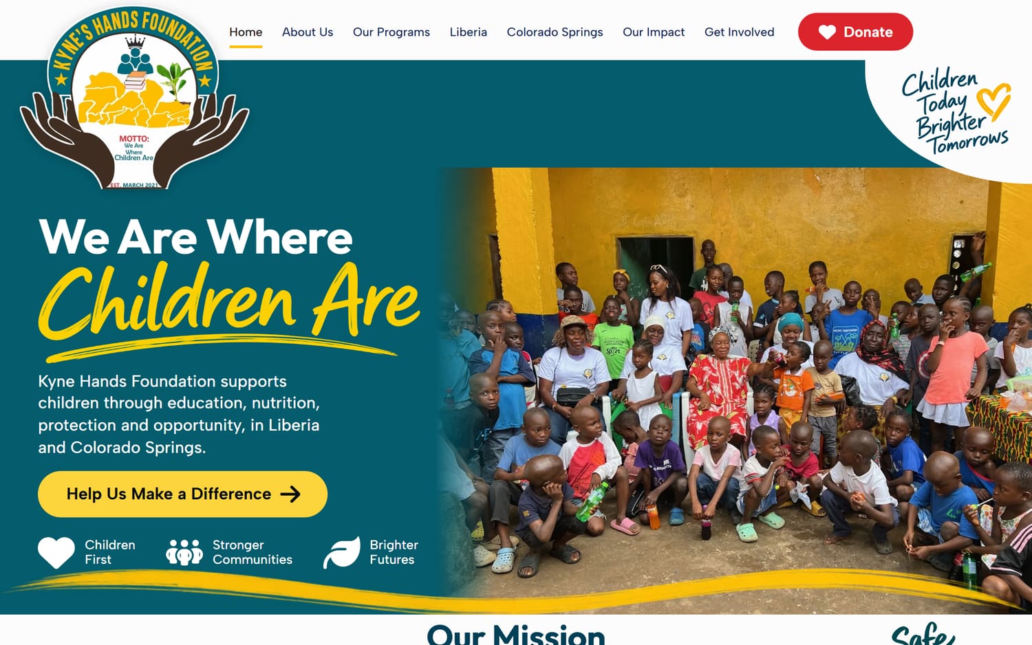 The live kynehandsfoundation.org homepage on a laptop