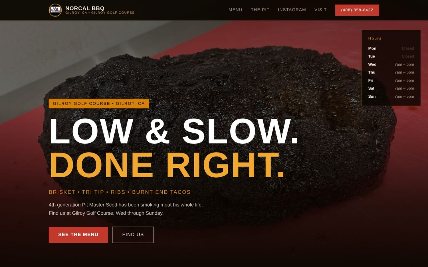 Homepage of NorCal BBQ, a restaurant / food website in Gilroy, CA built by LocalForge
