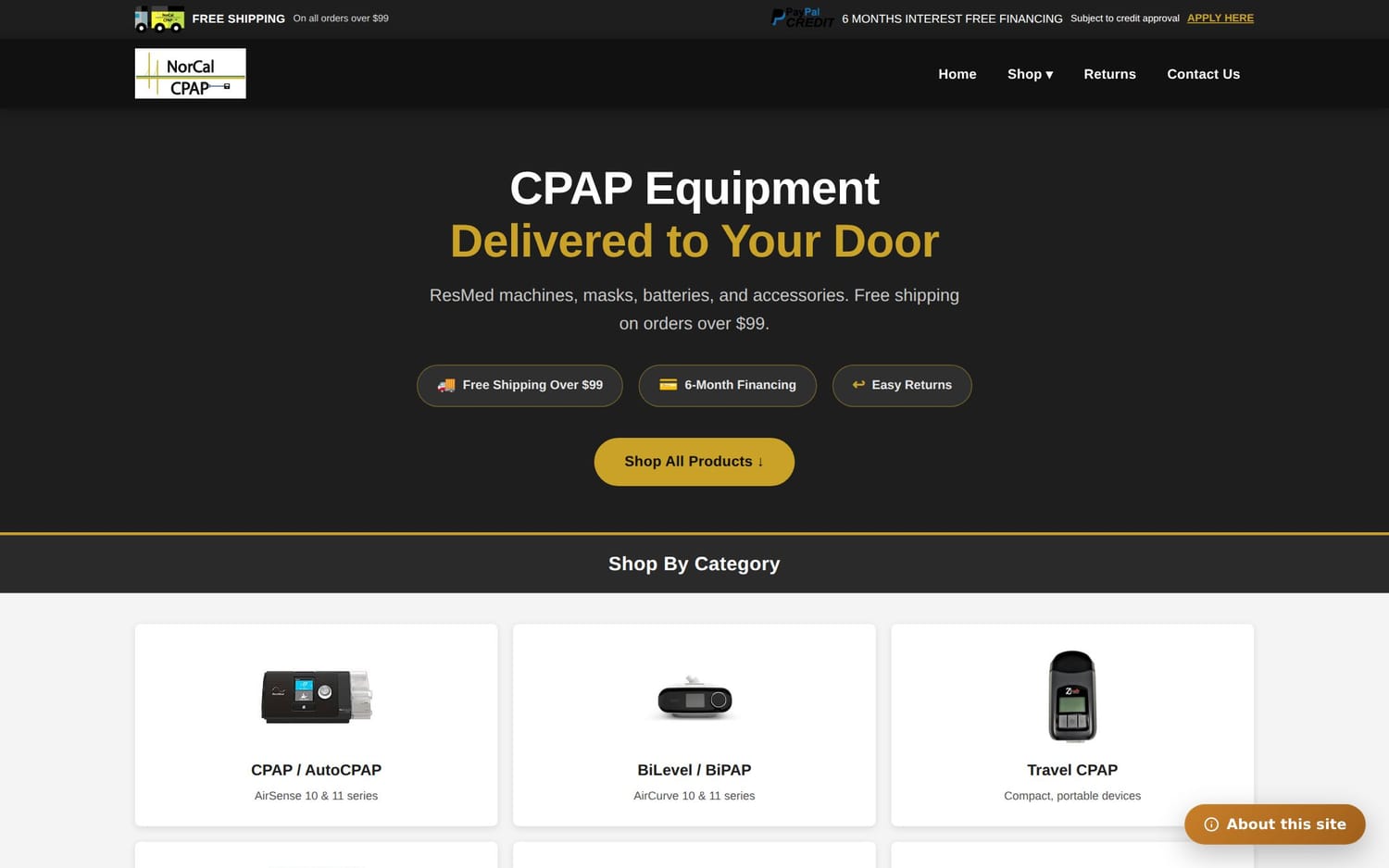 Homepage of NorCal CPAP, a health / wellness website in Northern California built by LocalForge