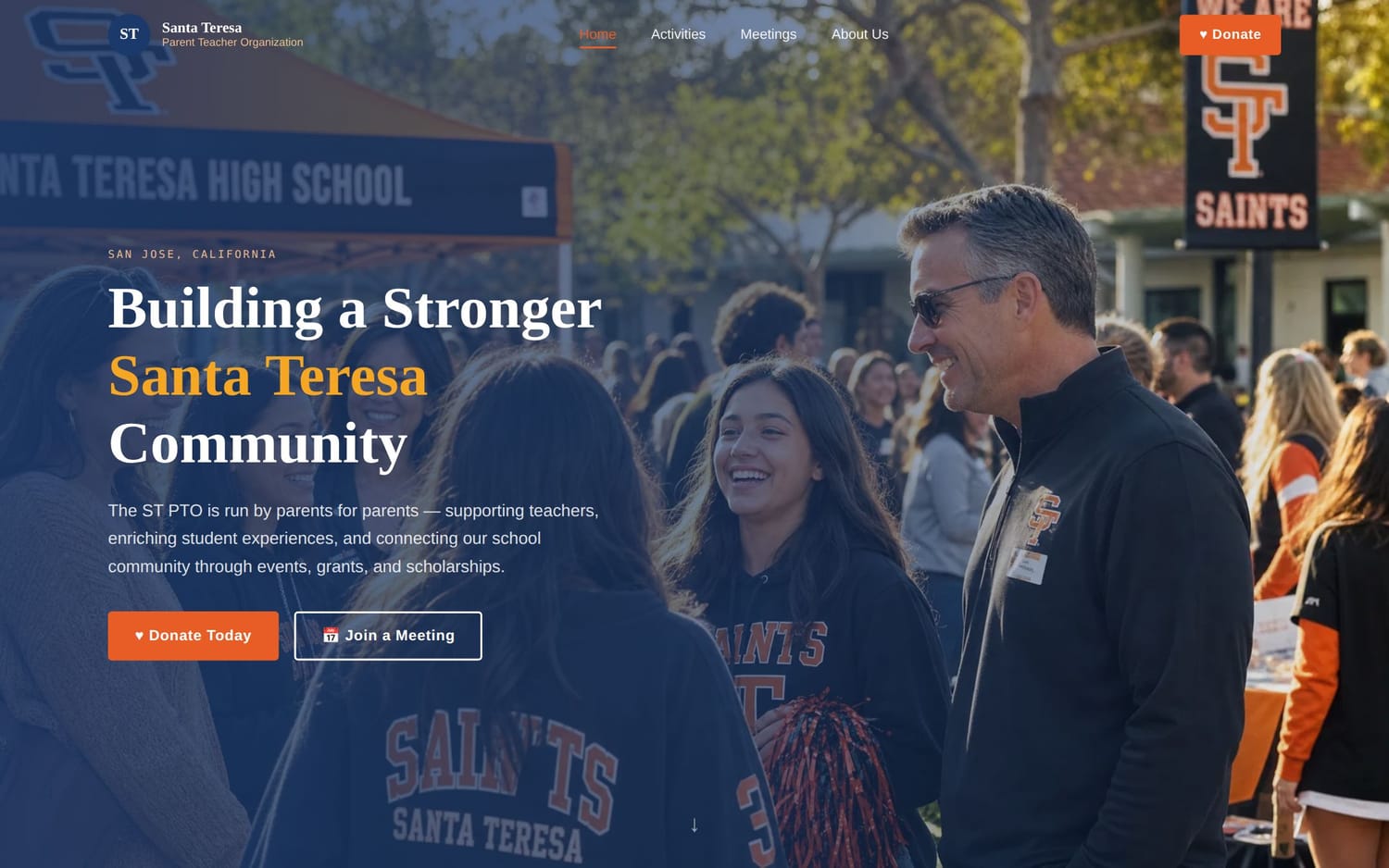 Homepage of Santa Teresa High School PTO, a community & experiences website in San Jose, CA built by LocalForge