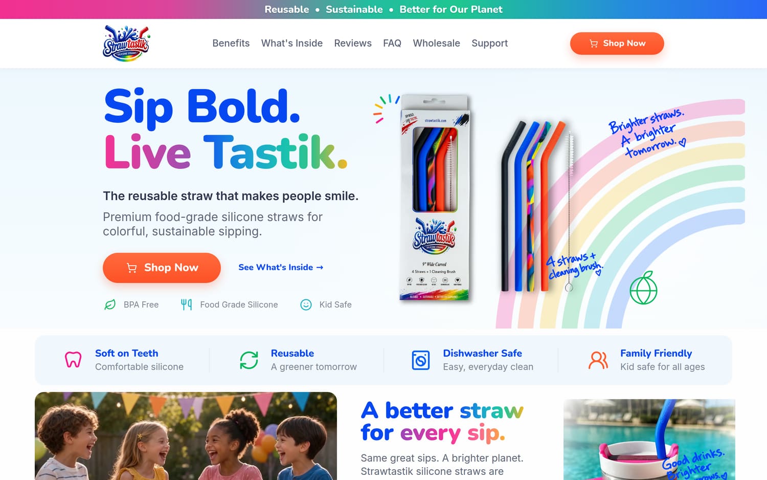The live strawtastik.com homepage on a laptop