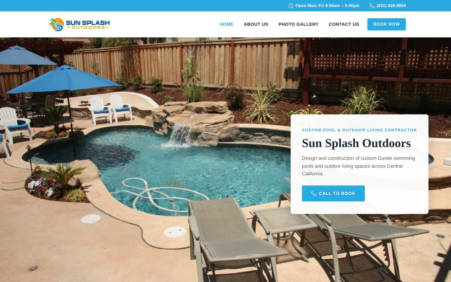 Homepage of Sun Splash Outdoors, a contractor / home services website in Hollister, CA built by LocalForge