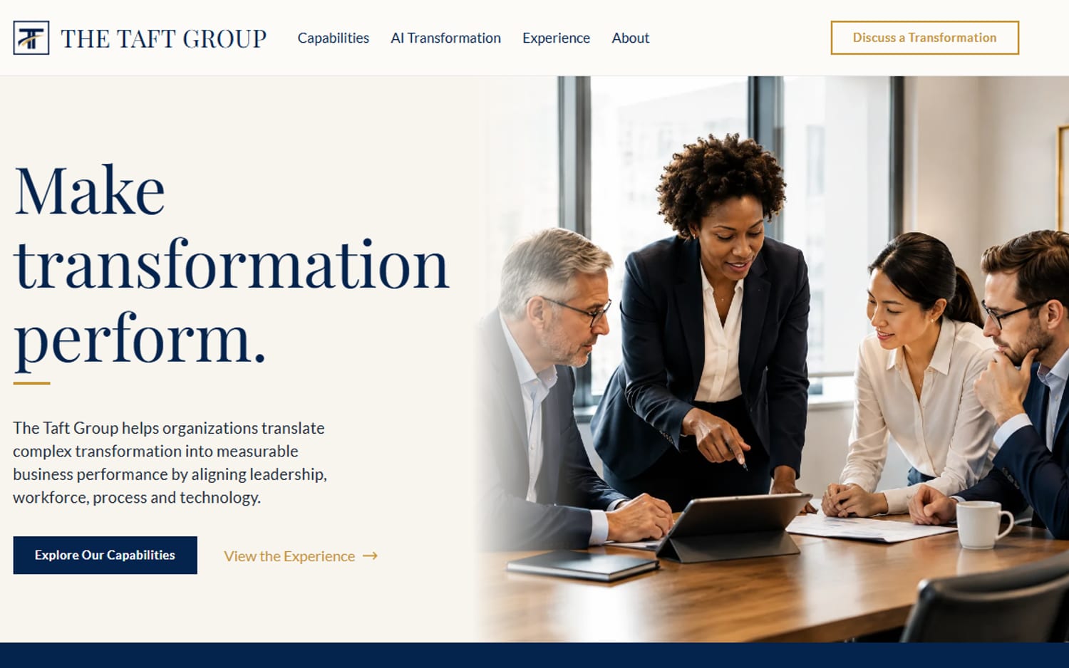 Homepage of The Taft Group, a professional services website built by LocalForge